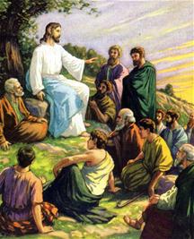 Jezus spreekt tot de mensen op de berg