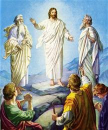 Jezus staat tussen Mozes en Eila in op de berg der verheerlijking