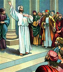 Jezus predikt in de tempel tot de schare