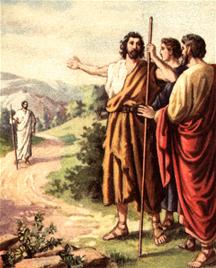 Johannes wijst de Christus aan met de woorden "Zie het lam Gods"